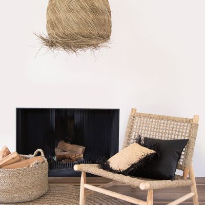 Cushions - The Raffia Cushion Cover Square - Natural Black - 40x40 - BAZAR BIZAR LIVING