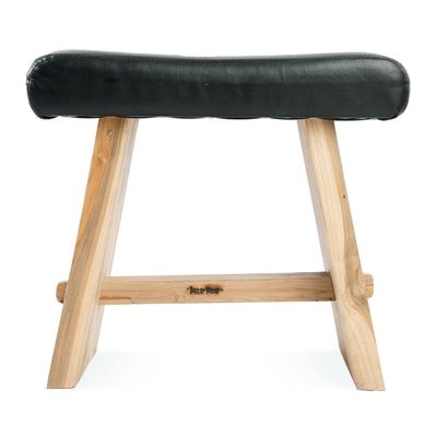 Stools - The Suar Stool with Leather - Natural Black - BAZAR BIZAR LIVING