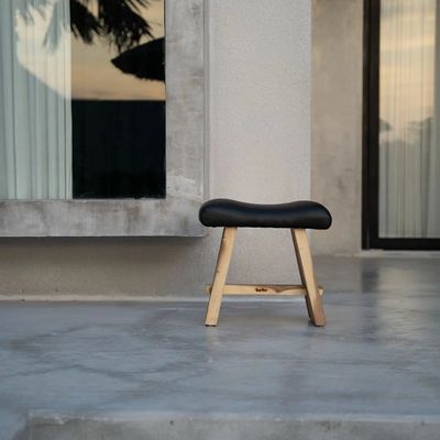Stools - The Suar Stool with Leather - Natural Black - BAZAR BIZAR LIVING
