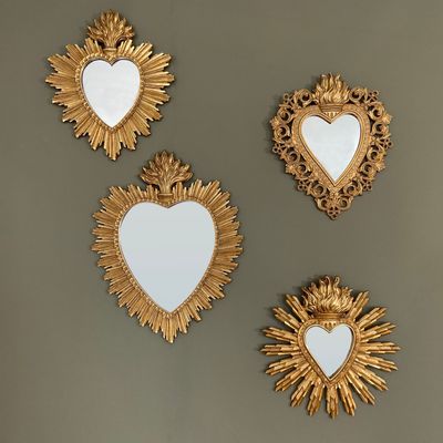 Autres décorations murales - EX VOTO DORÉ COEUR SOLEIL MIROIR 30,8X39,2 CM - EMDE