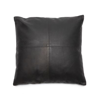 Cushions - The Four Panel Leather Cushion Cover - Black - 40x40 - BAZAR BIZAR LIVING