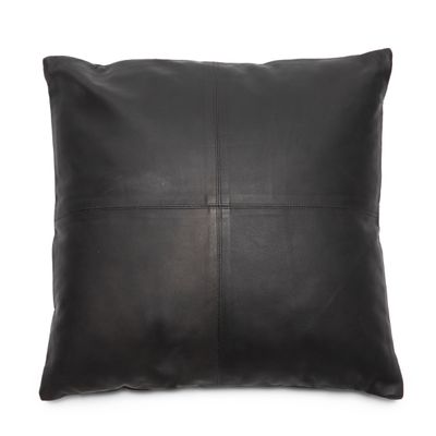 Cushions - The Four Panel Leather Cushion Cover - Black - 60x60 - BAZAR BIZAR LIVING