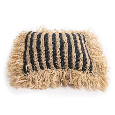 Cushions - The Raffia Striped Cushion Cover - Natural Black - BAZAR BIZAR LIVING