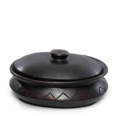Platter and bowls - The Burned Oval Pot With Pattern - Black - BAZAR BIZAR LIVING