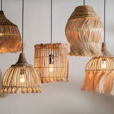 Hanging lights - The Abaca Lotus Pendant - Natural - M - BAZAR BIZAR LIVING