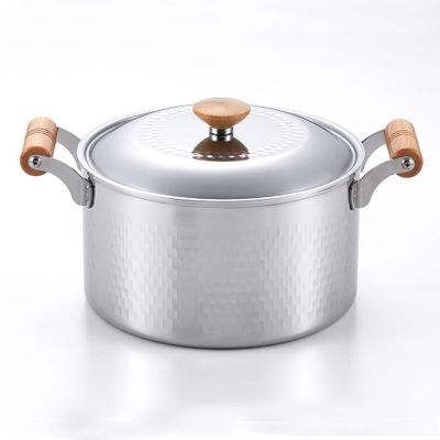 Casseroles - Marmite de 24 cm en acier inoxydable, martelée avec son couvercle - collection Yukihira / YOSHIKAWA - ABINGPLUS