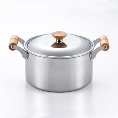 Saucepans  - Japanese stainless steel pot, 18, 22 and 24 cm hammered with its lid - Yukihira/YOSHIKAWA collection - ABINGPLUS