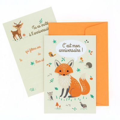 Anniversaires - 6 invitations eco-friendly Animaux de la forêt avec enveloppes - ANNIKIDS