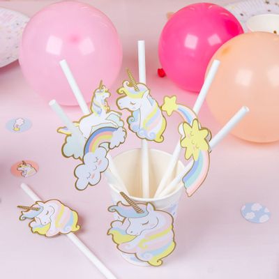 Anniversaires - 6 Pailles en papier Licorne - Recyclable - ANNIKIDS