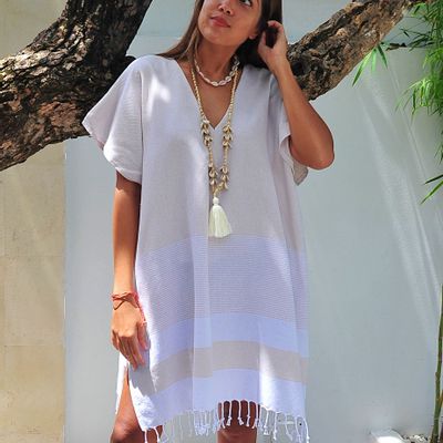 Apparel - Short beach kaftan in Turkish cotton - MON ANGE LOUISE