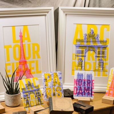 Poster - Paris Pop Collection - Eiffel Tower, Notre Dame, Arc de Triomphe - L'ATELIER LETTERPRESS