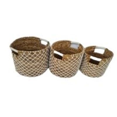 Decorative objects - PAS89 Abaca and Macrame Basket - Set of 3 - BALINAISA