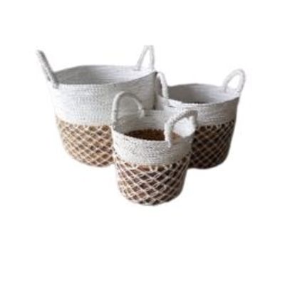 Decorative objects - BAMS72 Abaca and Macrame Basket - Set of 3 - BALINAISA