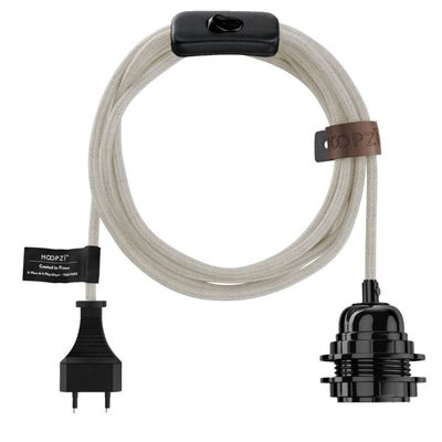 Hanging lights - Bala suspension lamp in French linen - Black socket - Woven cord - 4.5m - Raw Linen - HOOPZÏ