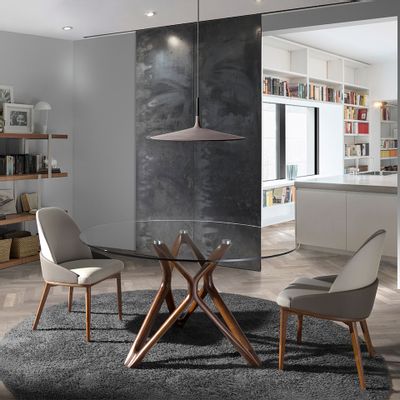 Dining Tables - Round dining table in glass and wood - ANGEL CERDÁ