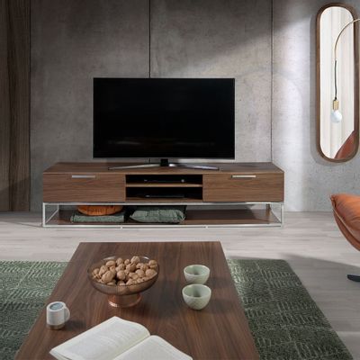 Sideboards - Rectangular TV stand with walnut and chromed steel - ANGEL CERDÁ