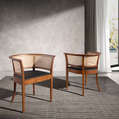 Chaises - Chaise de salle à manger avec dossier en rotin et structure en bois de noyer - ANGEL CERDÁ