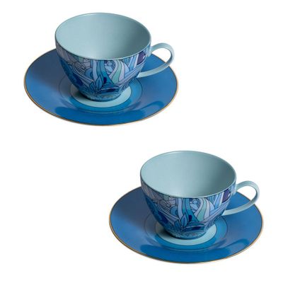 Tasses et mugs - Set de 2 - Jeu de Tasses à Thé et Soucoupes – Bleu Cachemire - HOME BY KRISTY