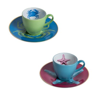 Tasses et mugs - Set de 2 - Jeu de Tasses à Café et Soucoupes Bicolore - HOME BY KRISTY