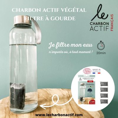 Carafes - set of 4 portable activated carbon bottle filters - LE CHARBON ACTIF FRANÇAIS