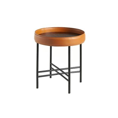 Tables basses - Table d'angle en cuir de vache cognac - ANGEL CERDÁ