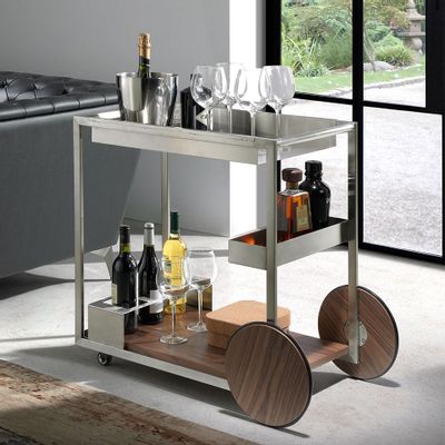 Restaurant trolleys - Steel and walnut minibar trolley - ANGEL CERDÁ