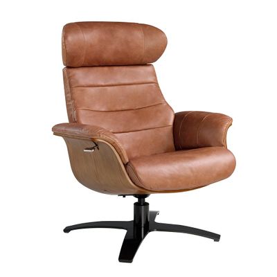 Fauteuils - Fauteuil pivotant tapissé en cuir de vachette camel - ANGEL CERDÁ