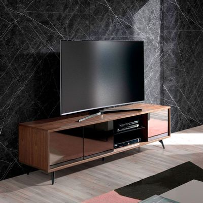 Buffets - Meuble TV nogal et cristal noir effet miroir - ANGEL CERDÁ