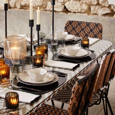 Dining Tables - Papyrus rectangular high table in synthetic wicker, glass and metal - CFOC