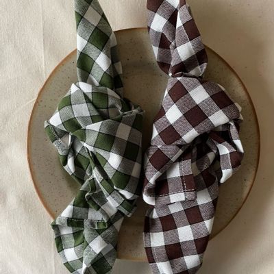 Napkins - Vichy, green and chocolate napkin, 100% polyester - ENSEMBLE