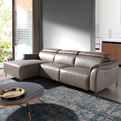 Sofas - Chaise longue sofa in dark grey leather with relax mechanism - ANGEL CERDÁ