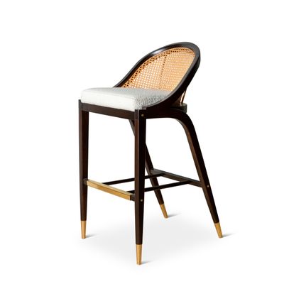 Stools for hospitalities & contracts - Wormley Bar Stool in Darkened Sikomoro Wood and Brushed Brass Details - DUISTT