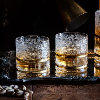 Christmas table settings - D'oro Cut-Crystal Vintage Style Whiskey Glasses, Set of 2 - LEONE DI FIUME