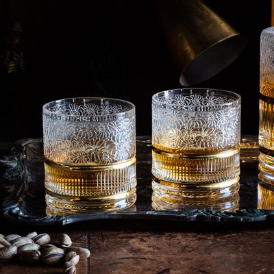 Décorations pour tables de Noël - Verres à whisky vintage « D'oro » en cristal taillé, lot de 2 - LEONE DI FIUME