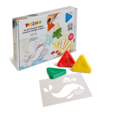 Children's arts and crafts - Wax triangles 8 colours and 6 stencil - MOROCOLOR ITALIA SPA