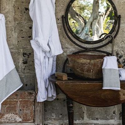 Bath towels - BATH LINEN IN PURE COTTON TERRY WITH PURE LINEN BORDER BAUHAUS - BORGO DELLE TOVAGLIE