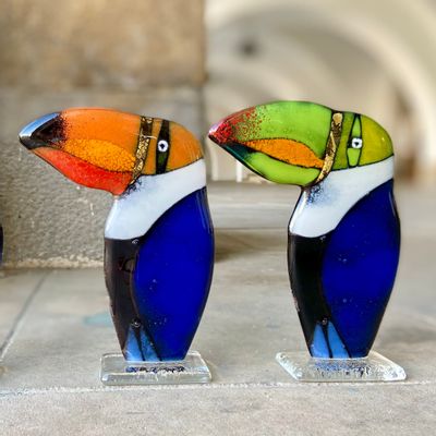 Verre d'art - Petit toucan doré - GLASS STUDIO HABRAT