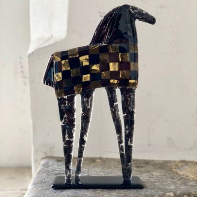 Verre d'art - Cheval noir doré - GLASS STUDIO HABRAT