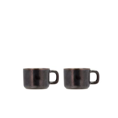 Mugs - Villa Collection Fjord Espresso Cup 8.8 x 6 x 4.9 cm 0.1 liter 2 pc Metallic Black - VILLA COLLECTION DENMARK