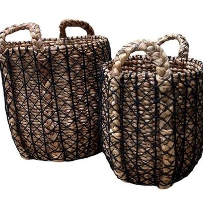 Caskets and boxes - Set of 2 water hyacinth and black macrame baskets- PJMNS-2 - BALINAISA