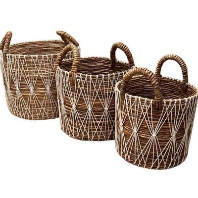 Caskets and boxes - Set of 3 abaca and macrame baskets (Bali) - PAMS50.1 - BALINAISA