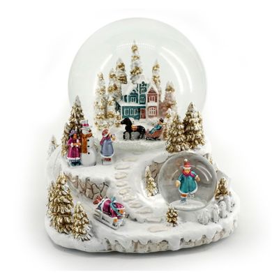 Autres décorations de Noël - Boule à neige scène hivernale en blanc /doré - LE MONDE DE LA BOÎTE À MUSIQUE