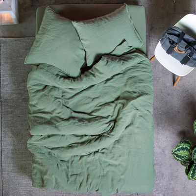 Linge de lit - LINUS — housse de couette et taie d'oreiller en 100% lin — vert sapin - LAVIE HOME