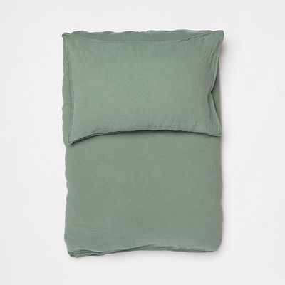 Bed linens - LINUS — duvet cover and pillowcase in 100% linen — fir green - LAVIE HOME
