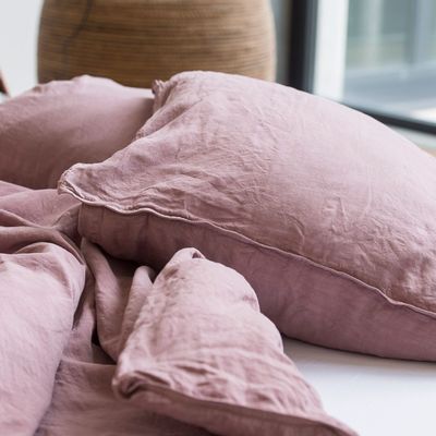 Linge de lit - LINUS — housse de couette et taie d'oreiller en 100% lin — rose cendré - LAVIE HOME
