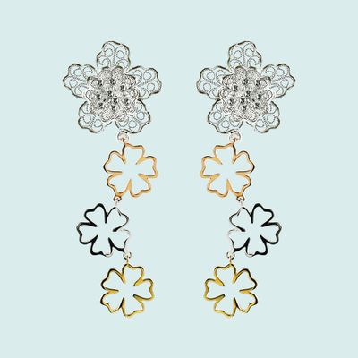 Jewelry - Blossoms Silver Filigree Trinity Gold Earrings. - WEI YEE INTERNATIONAL LIMITED