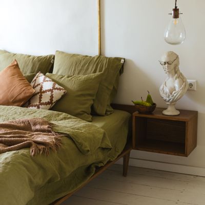 Couettes et oreillers  - Olive Green Linen Pillow Case - LINEN SPELLS