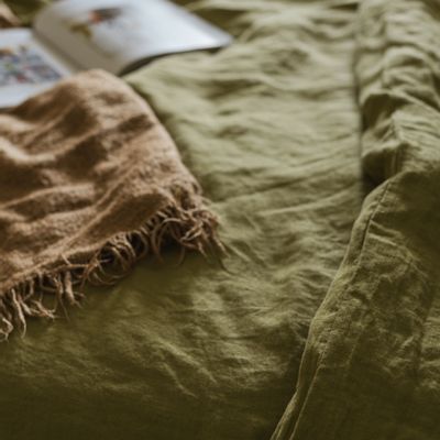 Bed linens - Olive Green Fitted/Flat Linen Sheet - LINEN SPELLS