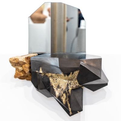 Consoles - CONSOLE Pierre&miroir 2022 - CÉCILE GEIGER SCULPTURES