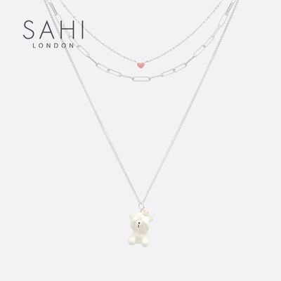 Jewelry - SAHI STACKED CHAIN BEAR PENDANT CHARM NECKLACE - SAHI LONDON